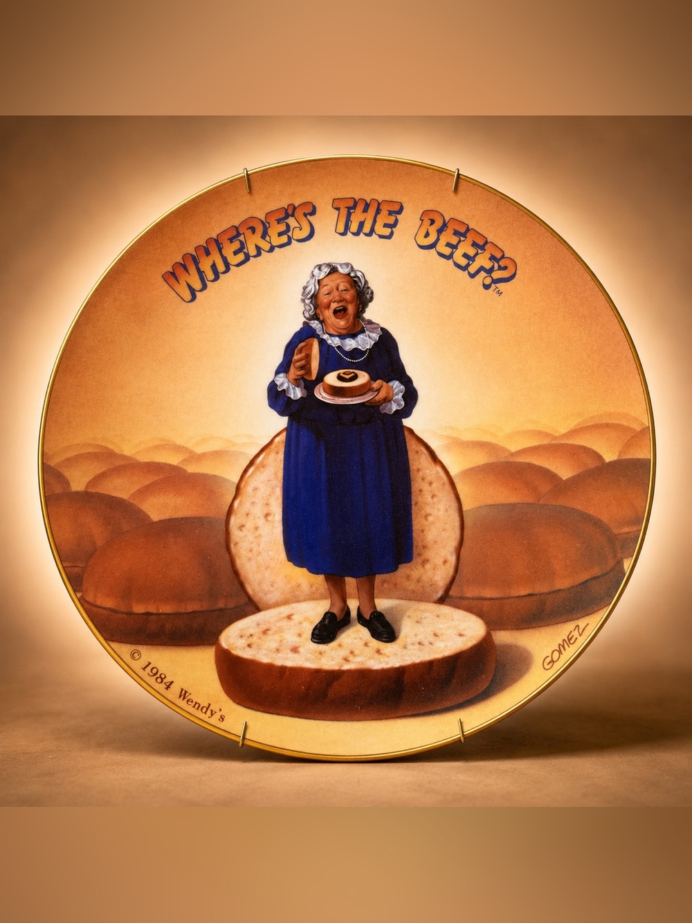 Vintage 1984 Wendy’s Where’s The Beef? Clara Peller Collector Plate w/ Hanger